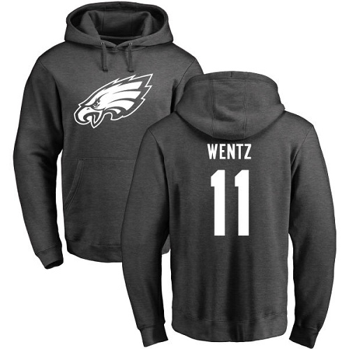 Men Philadelphia Eagles #11 Carson Wentz Ash One Color NFL Pullover Hoodie Sweatshirts